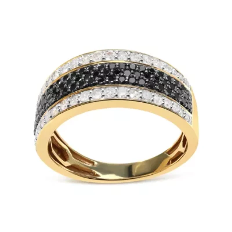 14K Yellow Gold Plated Silver 1 1/4 Cttw White and Black Diamond Multi Row Band