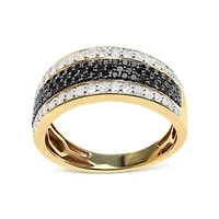 14K Yellow Gold Plated Silver 1 1/4 Cttw White and Black Diamond Multi Row Band