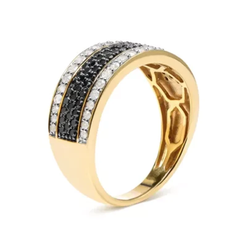 14K Yellow Gold Plated Silver 1 1/4 Cttw White and Black Diamond Multi Row Band
