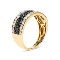 14K Yellow Gold Plated Silver 1 1/4 Cttw White and Black Diamond Multi Row Band