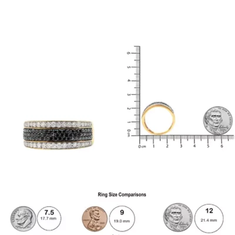 14K Yellow Gold Plated Silver 1 1/4 Cttw White and Black Diamond Multi Row Band