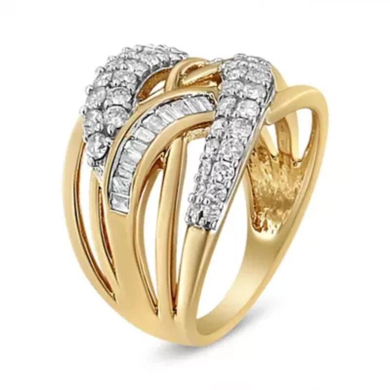 10K Yellow and White Gold 1.0 Cttw Diamond Cocktail Ring