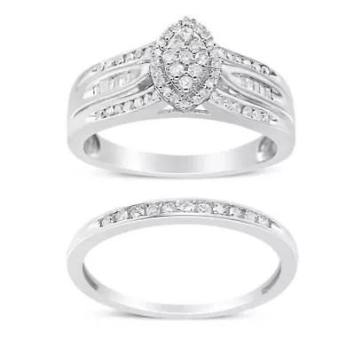 Silver 1/2 Cttw Diamond Engagement Bridal Set