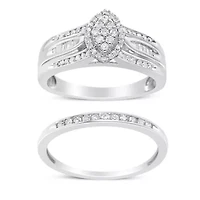 Silver 1/2 Cttw Diamond Engagement Bridal Set