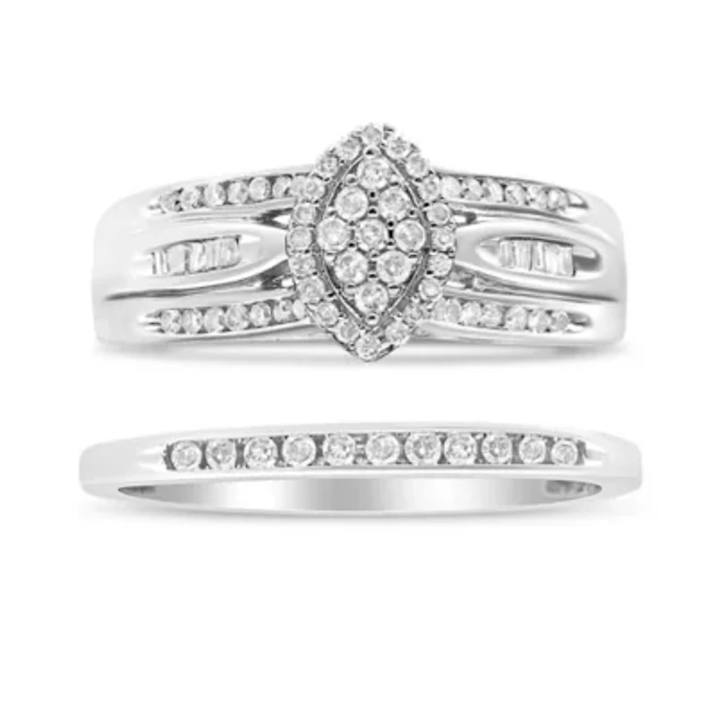 Silver 1/2 Cttw Diamond Engagement Bridal Set