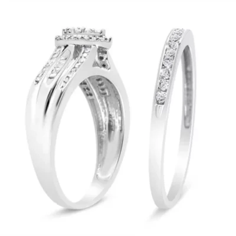 Silver 1/2 Cttw Diamond Engagement Bridal Set