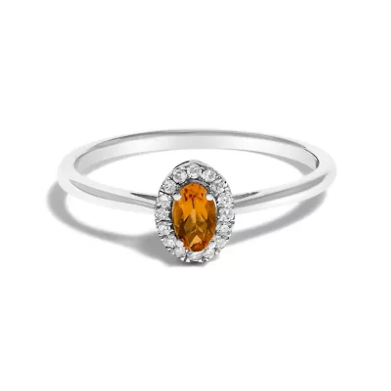 10K White Gold Oval and Diamond Accent Halo Ring