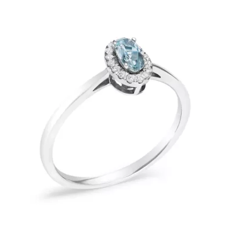 10K White Gold Oval and Diamond Accent Halo Ring
