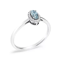 10K White Gold Oval and Diamond Accent Halo Ring