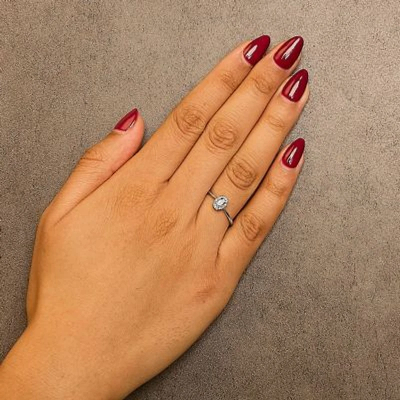 10K White Gold Oval and Diamond Accent Halo Ring