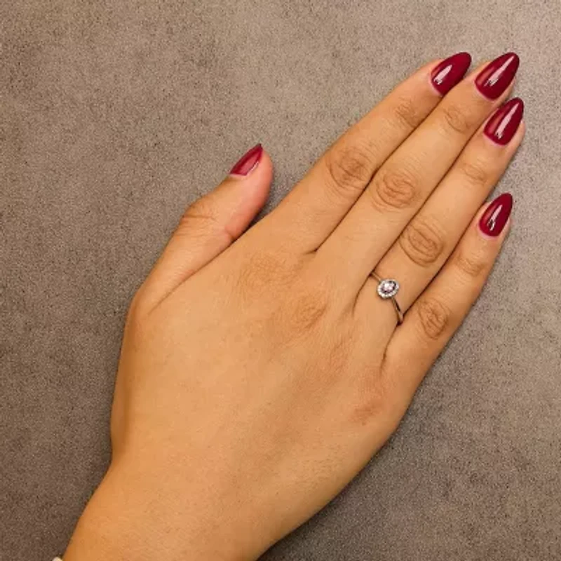 10K White Gold Oval and Diamond Accent Halo Ring