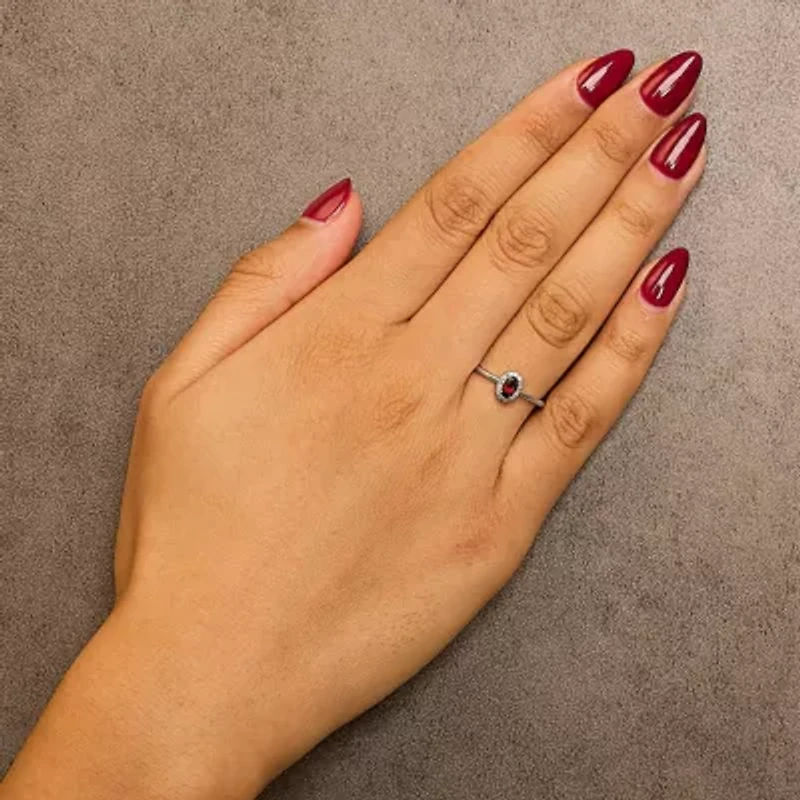 10K White Gold Oval and Diamond Accent Halo Ring