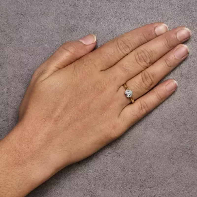 Silver 1/10 Cttw Round Diamond Heart Engagement Ring