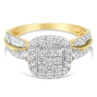 10K Yellow Gold 1.0 Cttw Diamond 3-Band-Look Engagement Ring