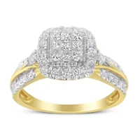 10K Yellow Gold 1.0 Cttw Diamond 3-Band-Look Engagement Ring