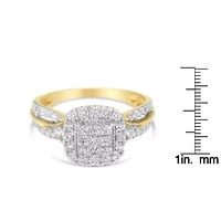 10K Yellow Gold 1.0 Cttw Diamond 3-Band-Look Engagement Ring