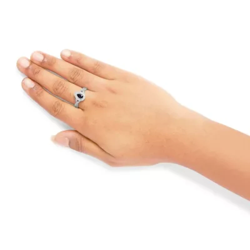 Silver Sapphire Gemstone with Diamond Accent Fashion Halo Ring