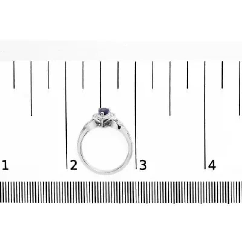 Silver Sapphire Gemstone with Diamond Accent Fashion Halo Ring