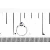 Silver Sapphire Gemstone with Diamond Accent Fashion Halo Ring