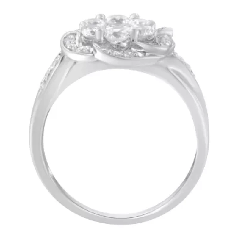 14K White Gold Floral Cluster Diamond Ring