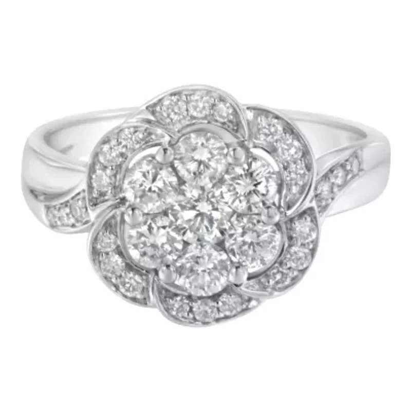 14K White Gold Floral Cluster Diamond Ring