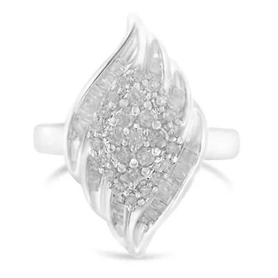 Silver ¾ Cttw Diamond Stair-Stepped Cluster Waterfall Cocktail Ring