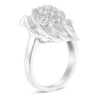 Silver ¾ Cttw Diamond Stair-Stepped Cluster Waterfall Cocktail Ring