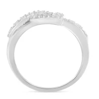 Silver 1/8 Cttw Diamond Open Heart Leaf Fashion or Promise Ring