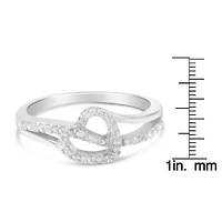 Silver 1/8 Cttw Diamond Open Heart Leaf Fashion or Promise Ring