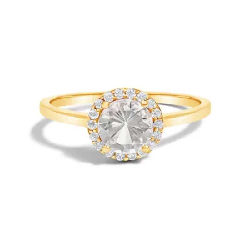10K Gold Gemstone and 1/10 Cttw Diamond Halo Ring