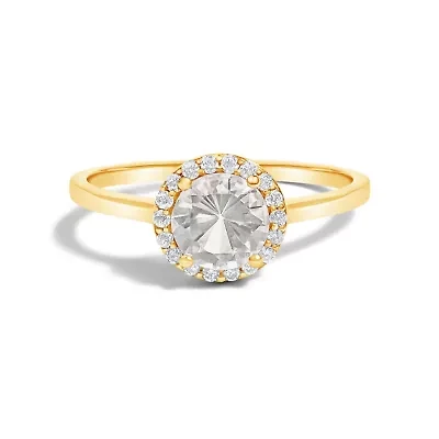 10K Gold Gemstone and 1/10 Cttw Diamond Halo Ring