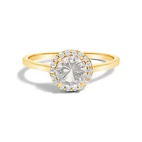 10K Gold Gemstone and 1/10 Cttw Diamond Halo Ring