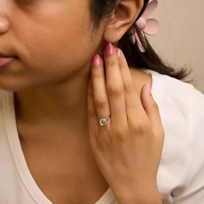 10K Gold Gemstone and 1/10 Cttw Diamond Halo Ring