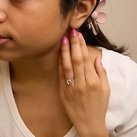 10K Gold Gemstone and 1/10 Cttw Diamond Halo Ring