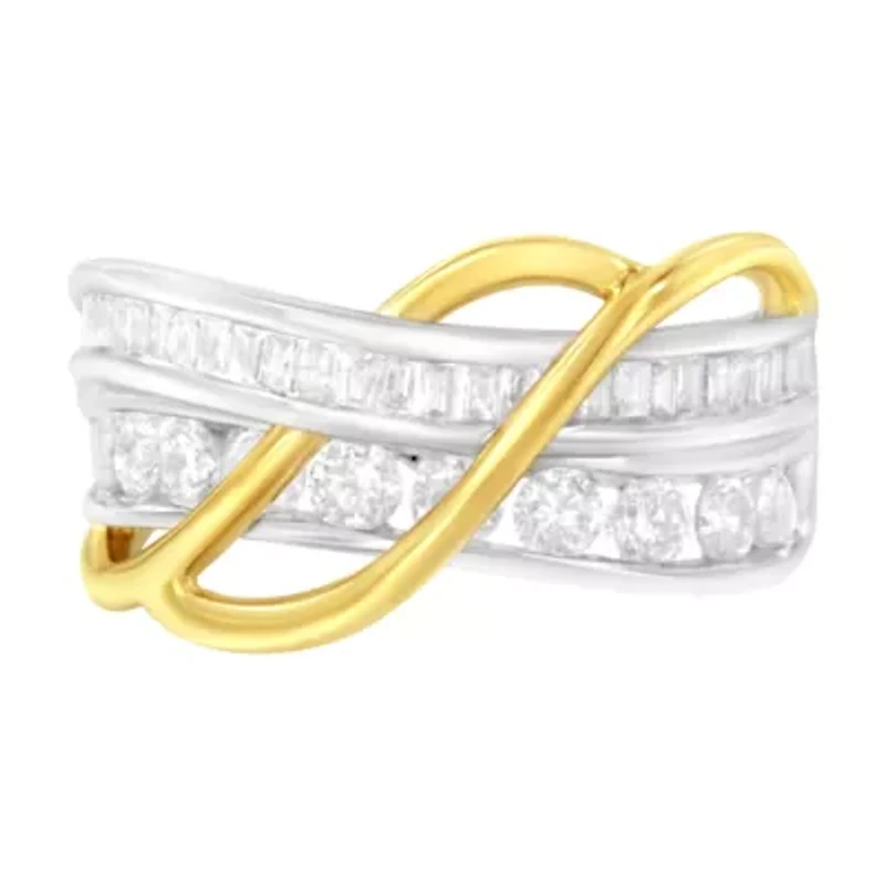 10K White and Yellow Gold 1 1/10 cttw Diamond Bypass Band Ring