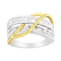 10K White and Yellow Gold 1 1/10 cttw Diamond Bypass Band Ring