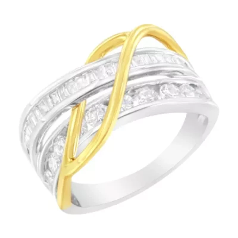 10K White and Yellow Gold 1 1/10 cttw Diamond Bypass Band Ring