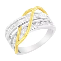 10K White and Yellow Gold 1 1/10 cttw Diamond Bypass Band Ring