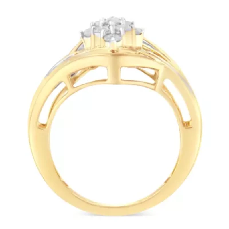 10K Yellow Gold Diamond Bypass Cluster Ring