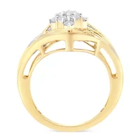 10K Yellow Gold Diamond Bypass Cluster Ring