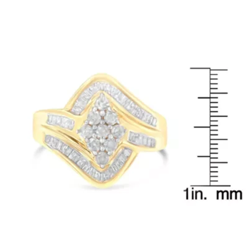 10K Yellow Gold Diamond Bypass Cluster Ring