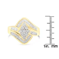 10K Yellow Gold Diamond Bypass Cluster Ring