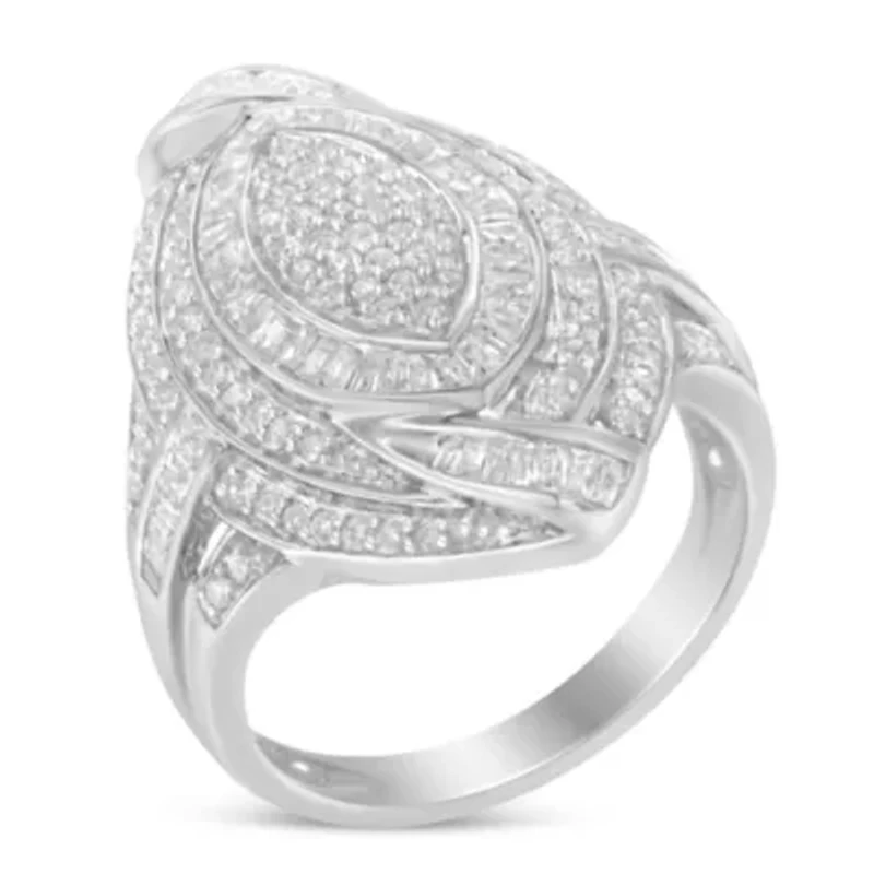 Silver & 1-1/8 Cttw Diamond Triple Halo Knot Cocktail Ring