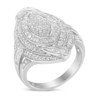 Silver & 1-1/8 Cttw Diamond Triple Halo Knot Cocktail Ring
