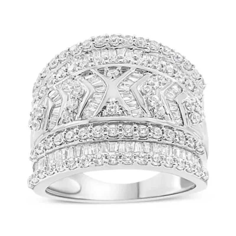 Silver 2.0 Cttw Diamond Edge Multi-Row Ring Band