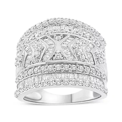 Silver 2.0 Cttw Diamond Edge Multi-Row Ring Band