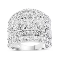 Silver 2.0 Cttw Diamond Edge Multi-Row Ring Band