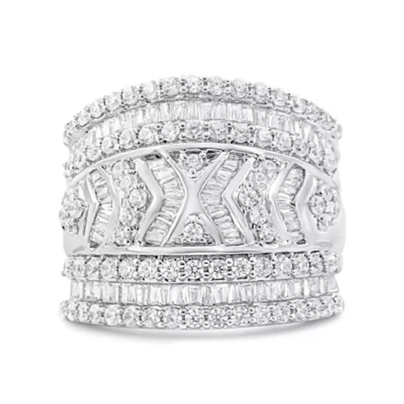 Silver 2.0 Cttw Diamond Edge Multi-Row Ring Band