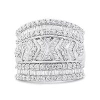 Silver 2.0 Cttw Diamond Edge Multi-Row Ring Band