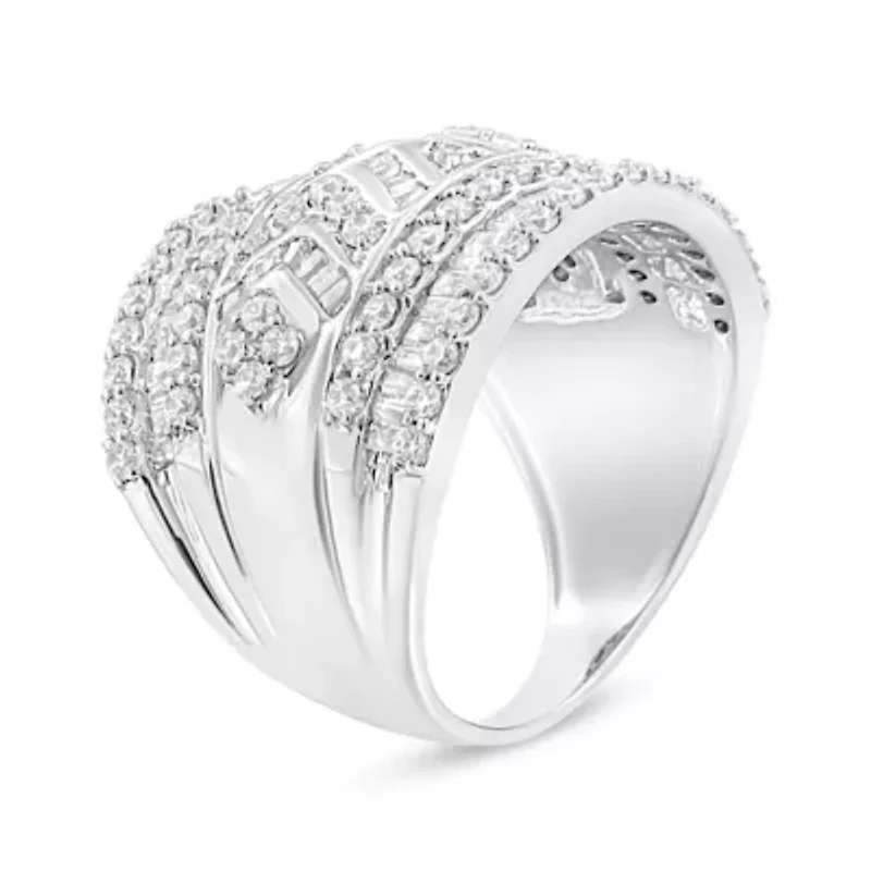 Silver 2.0 Cttw Diamond Edge Multi-Row Ring Band